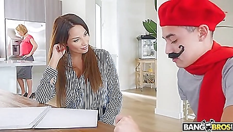 Nasty brunette teacher getting her big tits fucked