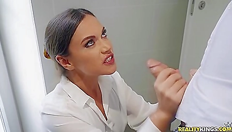 Brunette girl in stockings fucked by two big cocks