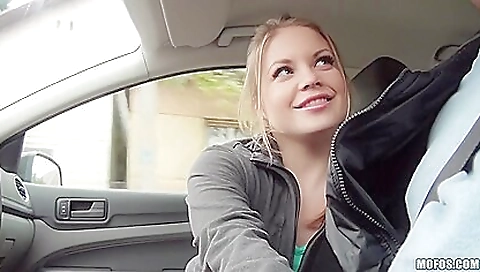 Sexy blonde 18+ stockings and bra riding a cock with hands