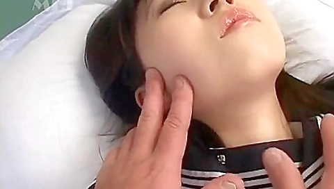 Japanese girl with hairy pussy fingered and masturbated