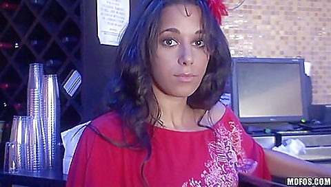 Brunette babe shows her tight pussy on camera in POV