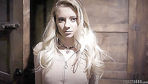 Busty blondie in lingerie fucks three young friends