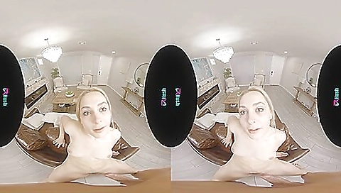 Hot blonde with small tits is getting fucked by a guy