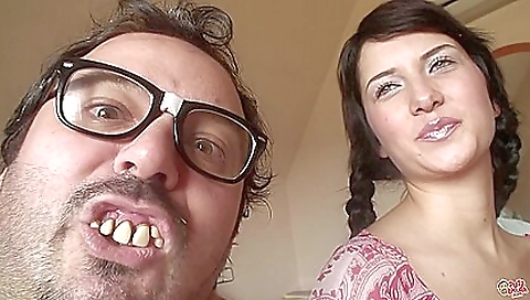 Busty brunette 18+ milf has her head pulled out and her pussy squeezed