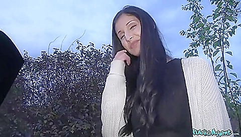 Big cock gets fucked in the car by a sexy brunette