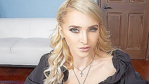 Blonde slut in porn shows her ass in big black cock