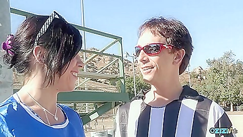 Lucky Referee Feeds A Gorgeous Brunette Cheerleader His Hot Cum