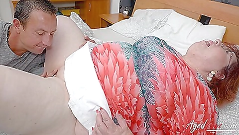 Extreme Big Natural Redhead Mature Enjoys His Licking