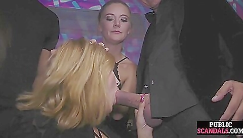 Spanish Babes Are Giving Blowjobs In A Public Event