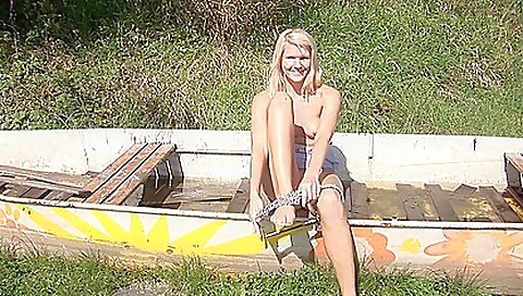 Blonde and sexy blonde beauty enjoys her pussy with a dildo