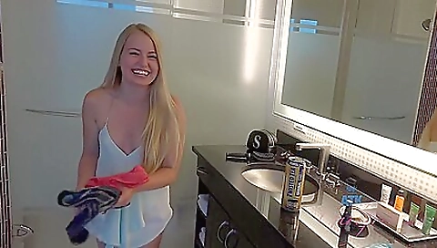 Blonde teen gives a creampie in her pussy in hd porn video