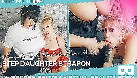 Stepdaughter and stepbrother have lesbian sex in vr
