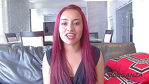 Busty milf is doing a deepthroat cumshot on camera